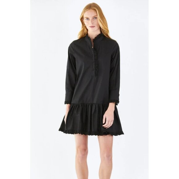 NWT Hunter Bell Carter in Black Lace Trim Cotton Poplin Mini Shirt Dress S - Picture 6 of 8